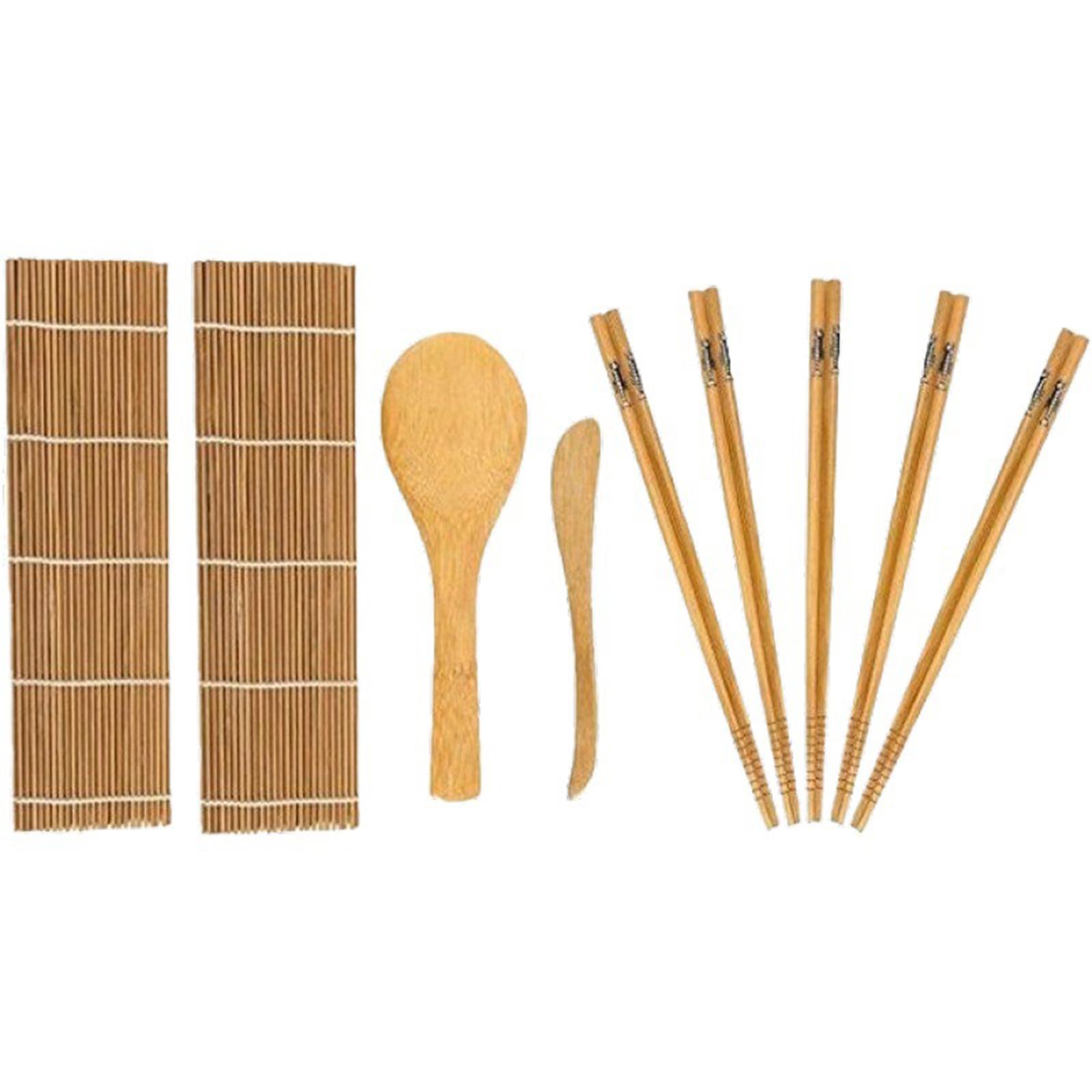 Sushi Mat Bamboo - 9-częściowy zestaw do robienia sushi, bambusowa